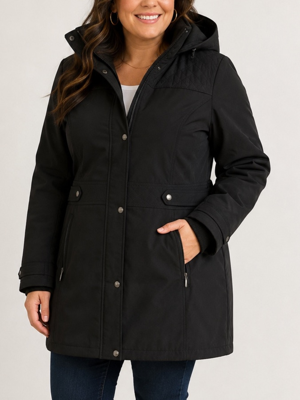 Weatherproof Women’s 1X Softshell Walker Jacket Water Resistant Black Hooded